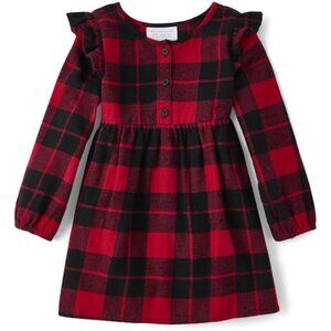 Children's Place Toddler Girls Long Sleeve Red Plaid Casual Dress 3T